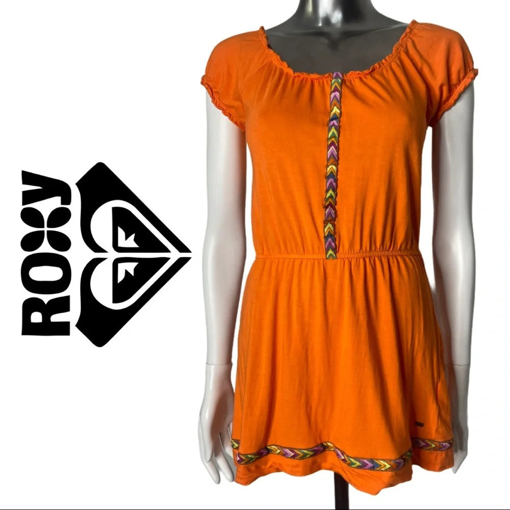 🛍️ 3/$40 Roxy Seashell Dress Orange  Knit Dress with Contrast Trim Size Medium